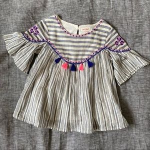 Cat & Jack 100% cotton pink blue stripe top with pom poms, size 6/6x